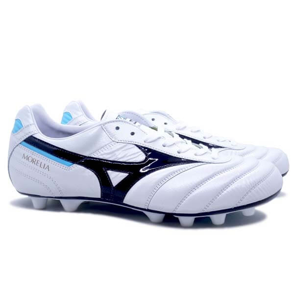 Sepatu Bola Mizuno Morelia II Japan (Short Tongue) P1GA220109 - White/Black/Blue Atoll