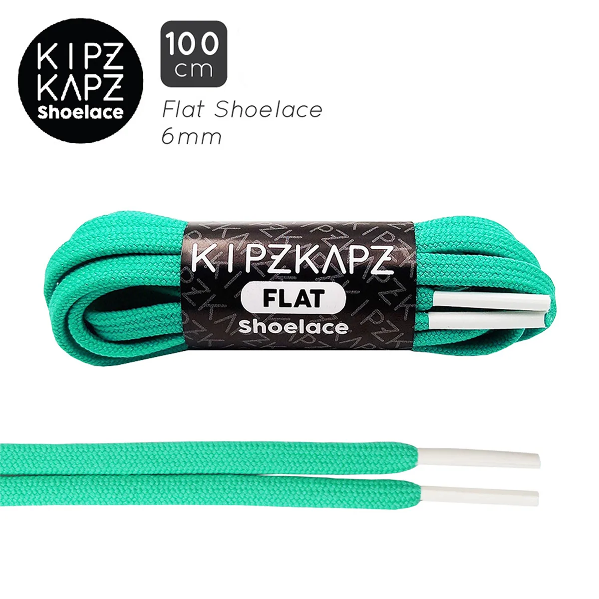 Tali Sepatu Kipzkapz FS15 - Flat 6MM 100 - Green Turquoise White Tip
