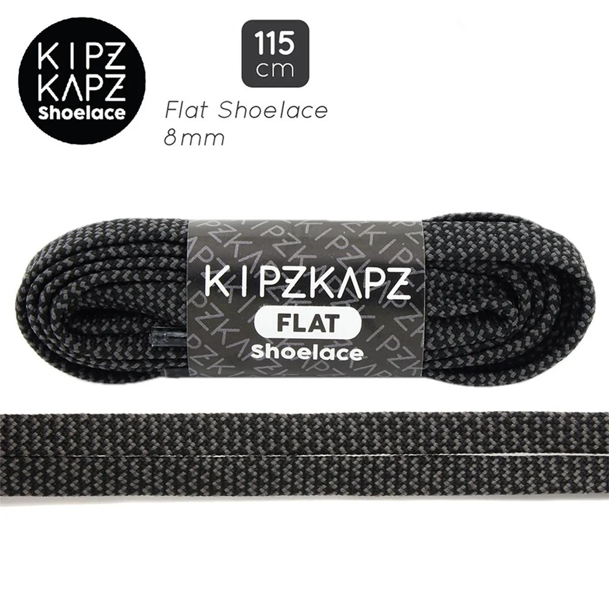 Tali Sepatu Kipzkapz FS65 - Flat 8MM 115 - Black Grey Braid