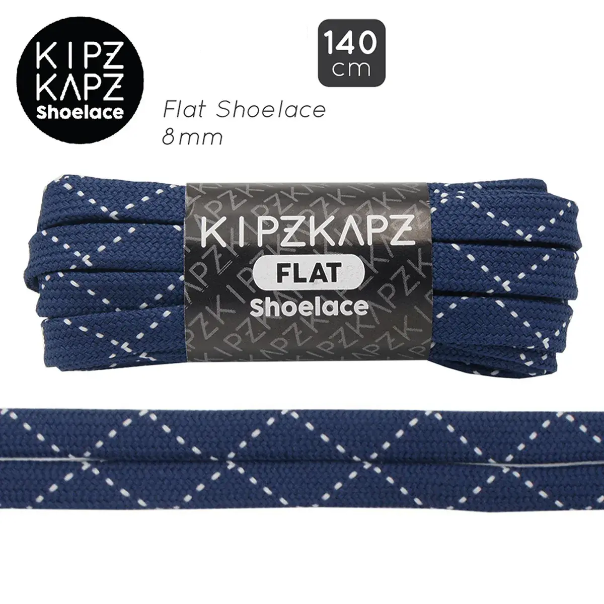 Tali Sepatu Kipzkapz FS89A - Flat 8MM 140 - Navy With White Zigzag