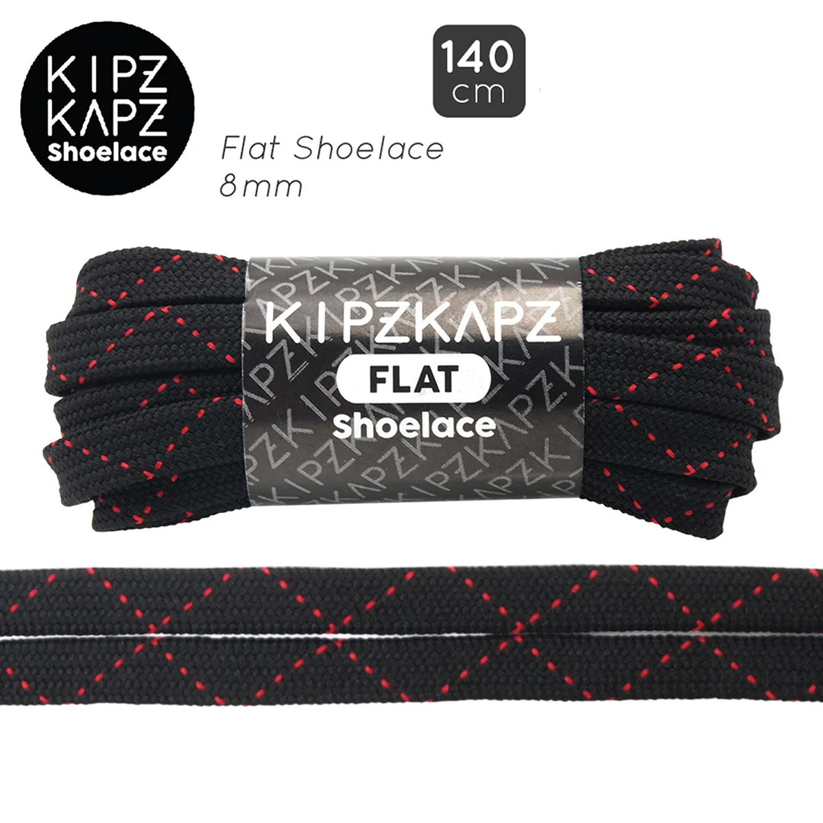 Tali Sepatu Kipzkapz FS89B - Flat 8MM 140 - Black With Red Zigzag