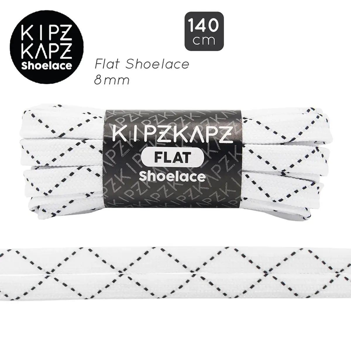 Tali Sepatu Kipzkapz FS89D - Flat 8MM 140 - White With Black Zigzag
