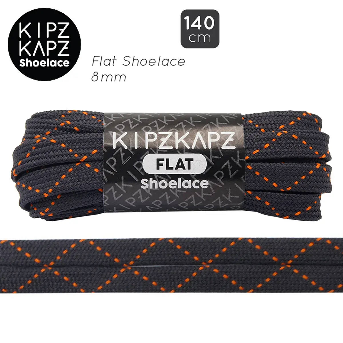 Tali Sepatu Kipzkapz FS89E - Flat 8MM 140 - Dark Grey With Orange Zigzag