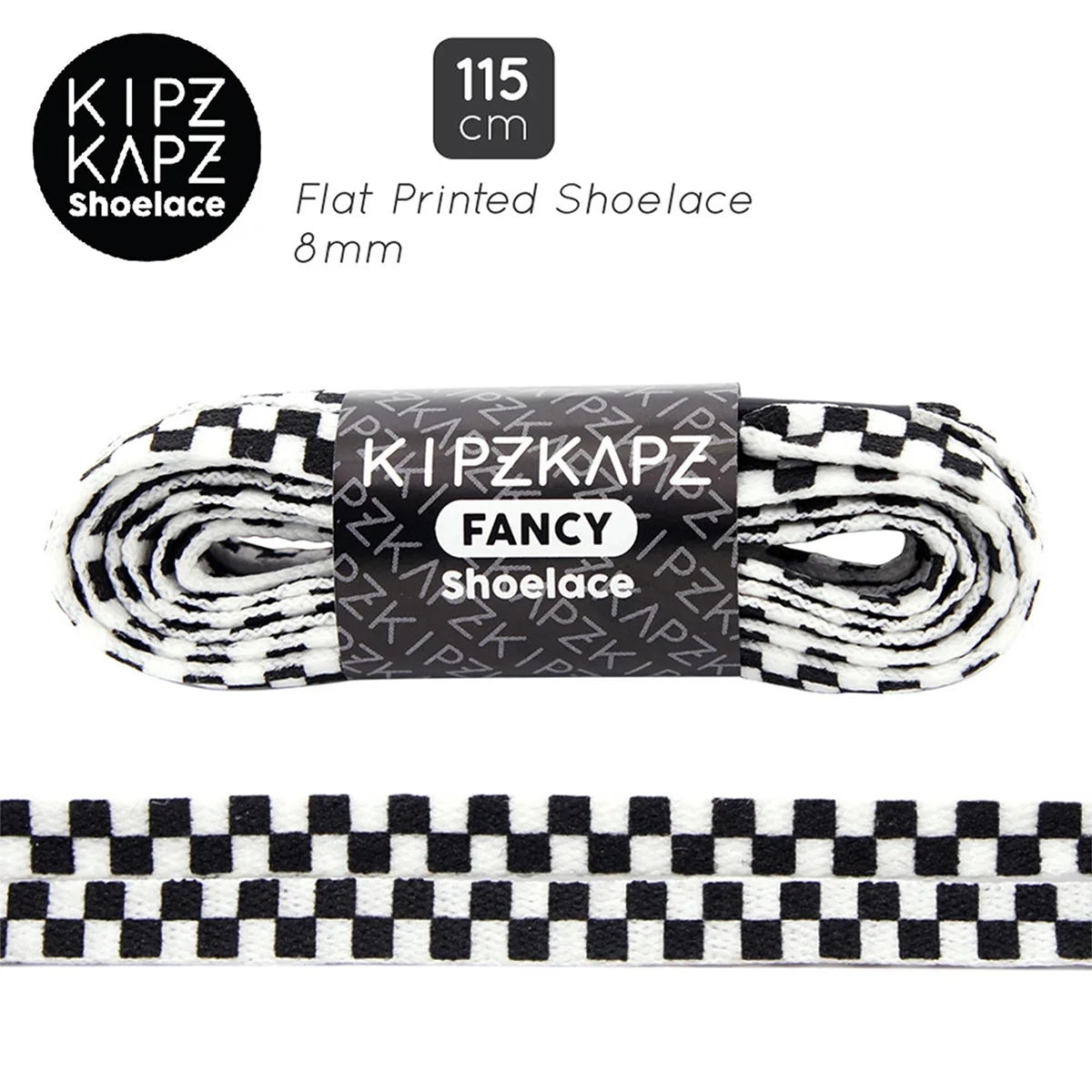 Tali Sepatu Kipzkapz XS27 - Flat Checker 8MM 115 - Black White