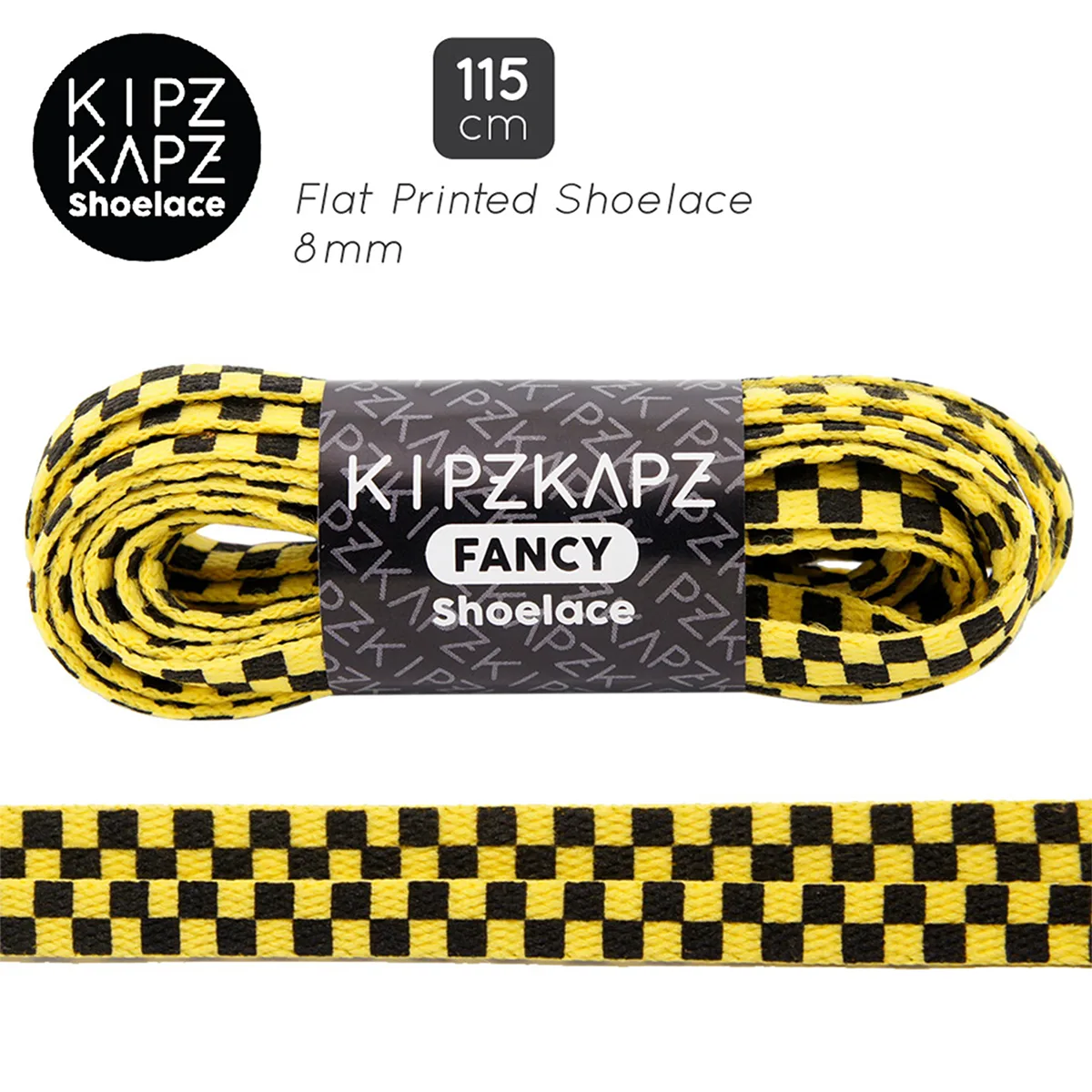 Tali Sepatu Kipzkapz XS31 - Flat Checker 8MM 115 - Black Yellow