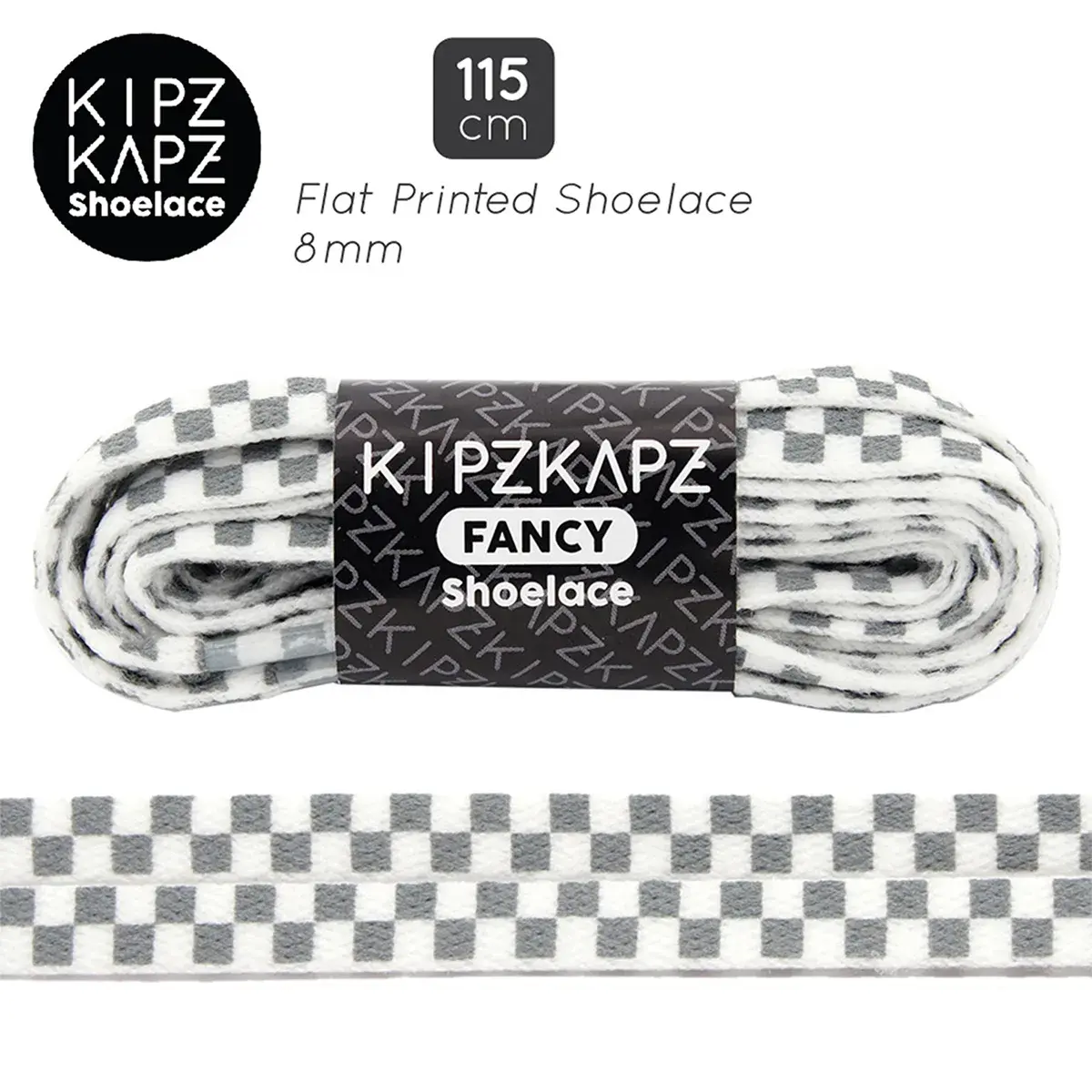 Tali Sepatu Kipzkapz XS33 - Flat Checker 8MM 115 - White Grey