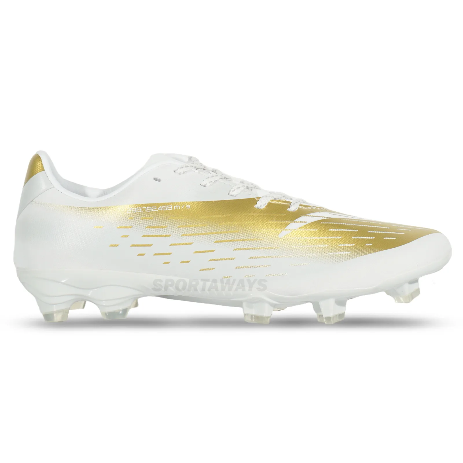 Sepatu Bola Specs Accelerator Lightspeed 5 Pro FG - White/Oyster Mushroom/Rich Gold 
