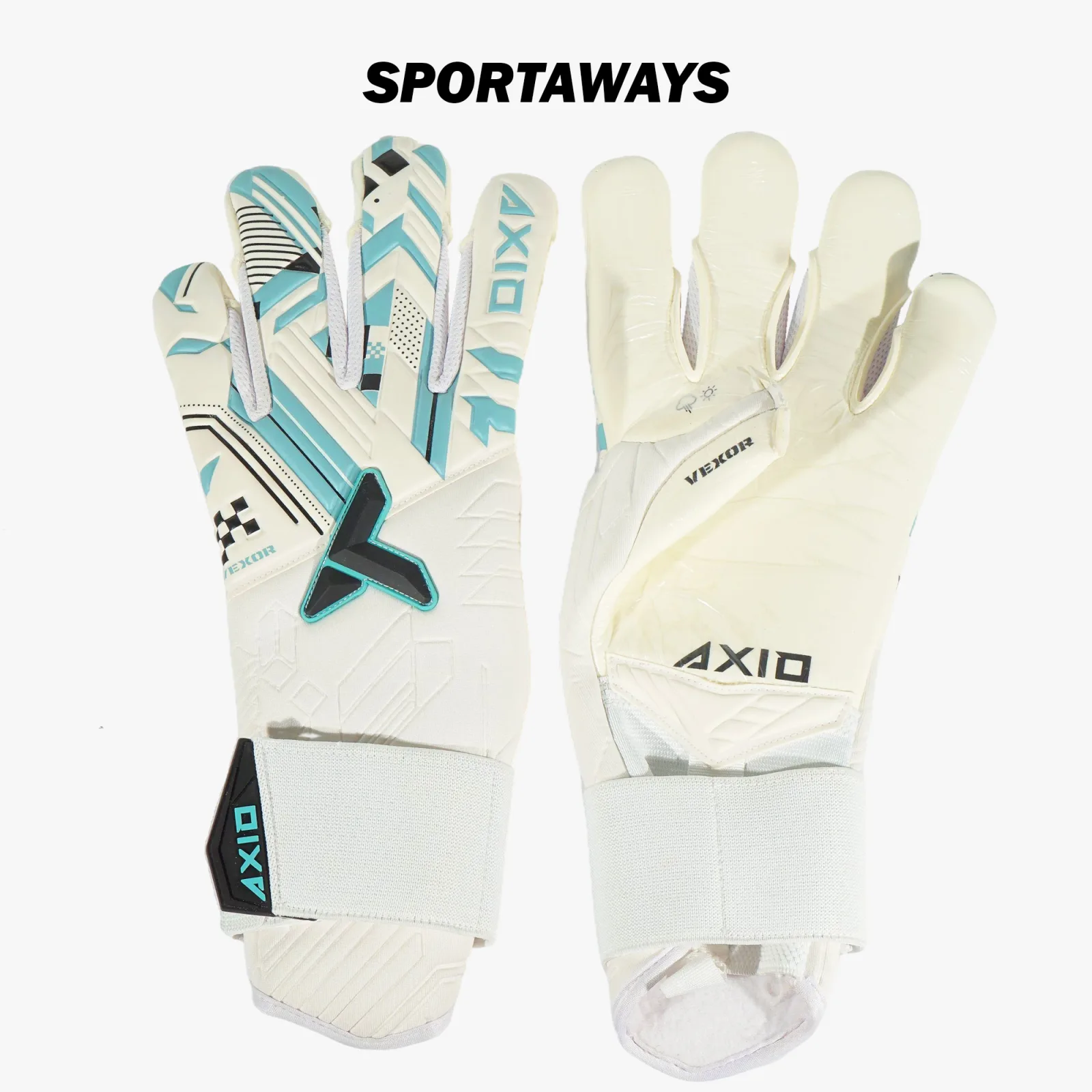 Sarung Tangan Kiper Axio Vexor Pro GK Glove Gecko - White/Cyan